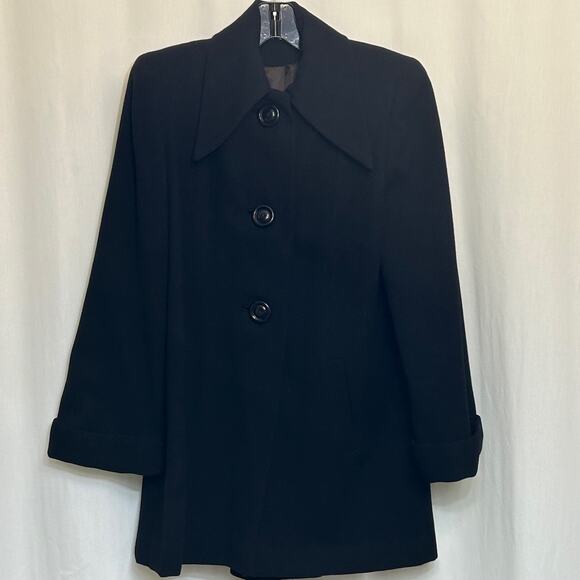 Vintage Wool Black Pea Coat - Picture 1 of 8